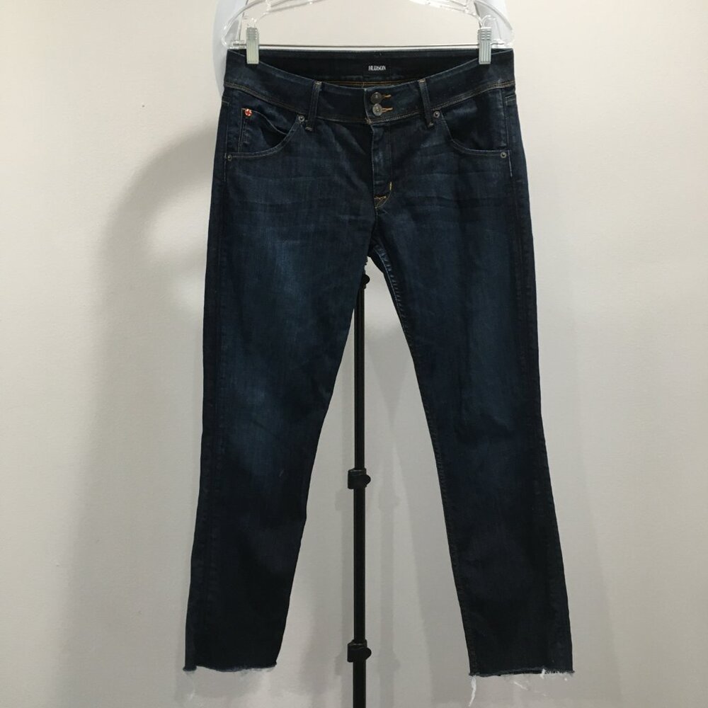 HUDSON Rain Dark Wash 5 Pocket COLLIN FLAP Raw Edge Fray Hem Skinny Jeans